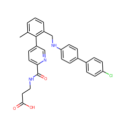 Cc1cccc(CNc2ccc(-c3ccc(Cl)cc3)cc2)c1-c1ccc(C(=O)NCCC(=O)O)nc1 ZINC000148214321