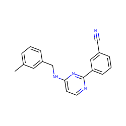 Cc1cccc(CNc2ccnc(-c3cccc(C#N)c3)n2)c1 ZINC000004267089