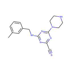 Cc1cccc(CNc2nc(C#N)nc(N3CCNCC3)n2)c1 ZINC001772644074