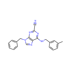 Cc1cccc(CNc2nc(C#N)nc3c2ncn3Cc2ccccc2)c1 ZINC000014977792