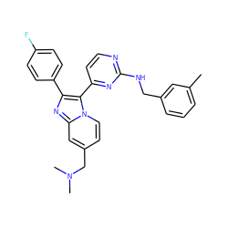 Cc1cccc(CNc2nccc(-c3c(-c4ccc(F)cc4)nc4cc(CN(C)C)ccn34)n2)c1 ZINC000028963692