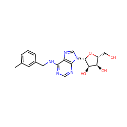 Cc1cccc(CNc2ncnc3c2ncn3[C@@H]2O[C@H](CO)[C@@H](O)[C@H]2O)c1 ZINC000013782069