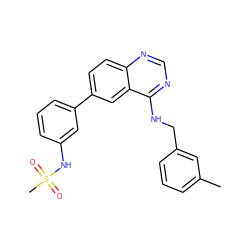 Cc1cccc(CNc2ncnc3ccc(-c4cccc(NS(C)(=O)=O)c4)cc23)c1 ZINC000004257433