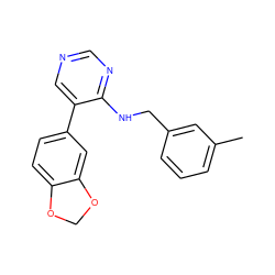 Cc1cccc(CNc2ncncc2-c2ccc3c(c2)OCO3)c1 ZINC000004268447