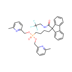 Cc1cccc(COP(=O)(CCCCC2(C(=O)NCC(F)(F)F)c3ccccc3-c3ccccc32)OCc2cccc(C)n2)n1 ZINC000003988818