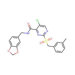 Cc1cccc(CS(=O)(=O)c2ncc(Cl)c(C(=O)NCc3ccc4c(c3)OCO4)n2)c1 ZINC000008917618