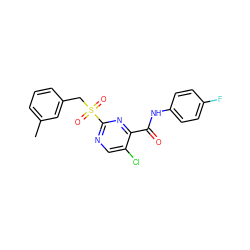 Cc1cccc(CS(=O)(=O)c2ncc(Cl)c(C(=O)Nc3ccc(F)cc3)n2)c1 ZINC000008917454