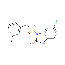 Cc1cccc(CS(=O)(=O)n2c(=O)[nH]c3ccc(Cl)cc32)c1 ZINC001772634617