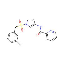 Cc1cccc(CS(=O)(=O)n2ccc(NC(=O)c3ccccn3)c2)c1 ZINC000198494392