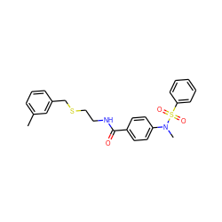 Cc1cccc(CSCCNC(=O)c2ccc(N(C)S(=O)(=O)c3ccccc3)cc2)c1 ZINC000002990823