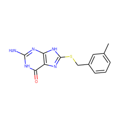 Cc1cccc(CSc2nc3c(=O)[nH]c(N)nc3[nH]2)c1 ZINC000653880696