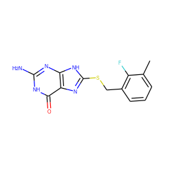 Cc1cccc(CSc2nc3c(=O)[nH]c(N)nc3[nH]2)c1F ZINC000653909255