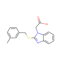 Cc1cccc(CSc2nc3ccccc3n2CC(=O)O)c1 ZINC000084655560