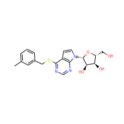 Cc1cccc(CSc2ncnc3c2ccn3[C@@H]2O[C@H](CO)[C@@H](O)[C@H]2O)c1 ZINC000040936082