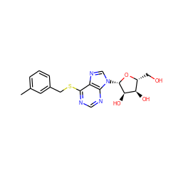 Cc1cccc(CSc2ncnc3c2ncn3[C@@H]2O[C@H](CO)[C@@H](O)[C@H]2O)c1 ZINC000013560333