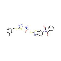 Cc1cccc(CSc2nnc(NC(=O)CSc3nc4ccc(N5C(=O)c6ccccc6C5=O)cc4s3)s2)c1 ZINC000008438339