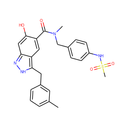 Cc1cccc(Cc2[nH]nc3cc(O)c(C(=O)N(C)Cc4ccc(NS(C)(=O)=O)cc4)cc23)c1 ZINC000084706872