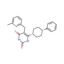 Cc1cccc(Cc2c(=O)[nH]c(=O)[nH]c2[C@H]2CC[C@@H](c3ccccc3)CC2)n1 ZINC000254085990