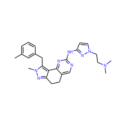 Cc1cccc(Cc2c3c(nn2C)CCc2cnc(Nc4ccn(CCN(C)C)n4)nc2-3)c1 ZINC000169702292