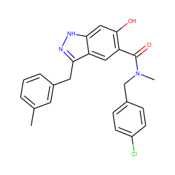 Cc1cccc(Cc2n[nH]c3cc(O)c(C(=O)N(C)Cc4ccc(Cl)cc4)cc23)c1 ZINC000116961954