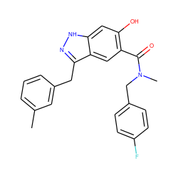 Cc1cccc(Cc2n[nH]c3cc(O)c(C(=O)N(C)Cc4ccc(F)cc4)cc23)c1 ZINC000084653516