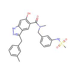 Cc1cccc(Cc2n[nH]c3cc(O)c(C(=O)N(C)Cc4cccc(NS(C)(=O)=O)c4)cc23)c1 ZINC000084706870