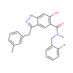 Cc1cccc(Cc2n[nH]c3cc(O)c(C(=O)N(C)Cc4ccccc4Br)cc23)c1 ZINC000084653892