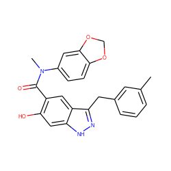 Cc1cccc(Cc2n[nH]c3cc(O)c(C(=O)N(C)c4ccc5c(c4)OCO5)cc23)c1 ZINC000116961828