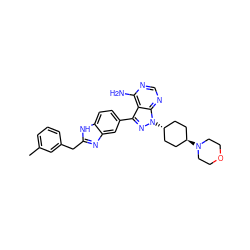 Cc1cccc(Cc2nc3cc(-c4nn([C@H]5CC[C@H](N6CCOCC6)CC5)c5ncnc(N)c45)ccc3[nH]2)c1 ZINC000253665230