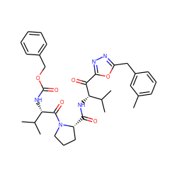 Cc1cccc(Cc2nnc(C(=O)[C@@H](NC(=O)[C@@H]3CCCN3C(=O)[C@@H](NC(=O)OCc3ccccc3)C(C)C)C(C)C)o2)c1 ZINC000003959206