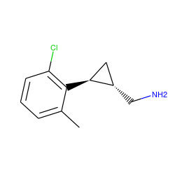 Cc1cccc(Cl)c1[C@H]1C[C@@H]1CN ZINC000040899148