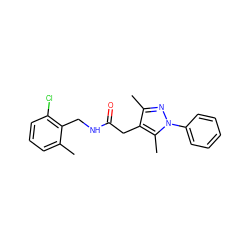 Cc1cccc(Cl)c1CNC(=O)Cc1c(C)nn(-c2ccccc2)c1C ZINC000095565309