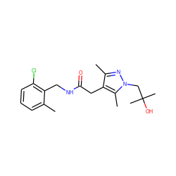 Cc1cccc(Cl)c1CNC(=O)Cc1c(C)nn(CC(C)(C)O)c1C ZINC000095565231