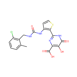 Cc1cccc(Cl)c1CNC(=O)Nc1ccsc1-c1nc(C(=O)O)c(O)c(=O)[nH]1 ZINC000003583406