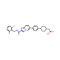 Cc1cccc(Cl)c1CNC(=O)c1cn2cc(-c3ccc(C4CCC(CC(=O)O)CC4)cc3)ccc2n1 ZINC000205562390