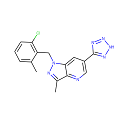 Cc1cccc(Cl)c1Cn1nc(C)c2ncc(-c3nn[nH]n3)cc21 ZINC000203424046