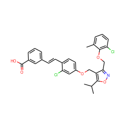 Cc1cccc(Cl)c1OCc1noc(C(C)C)c1COc1ccc(/C=C/c2cccc(C(=O)O)c2)c(Cl)c1 ZINC000044404626