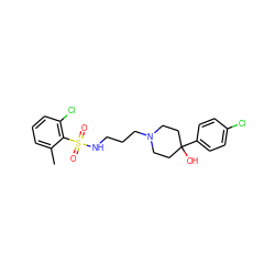 Cc1cccc(Cl)c1S(=O)(=O)NCCCN1CCC(O)(c2ccc(Cl)cc2)CC1 ZINC000029125639