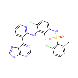 Cc1cccc(Cl)c1S(=O)(=O)Nc1ccc(F)c(Nc2ncccc2-c2ncnc3[nH]cnc23)c1F ZINC000166375304