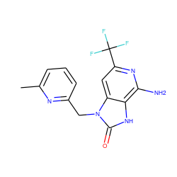 Cc1cccc(Cn2c(=O)[nH]c3c(N)nc(C(F)(F)F)cc32)n1 ZINC000071388873