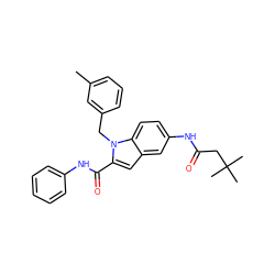 Cc1cccc(Cn2c(C(=O)Nc3ccccc3)cc3cc(NC(=O)CC(C)(C)C)ccc32)c1 ZINC000028524413