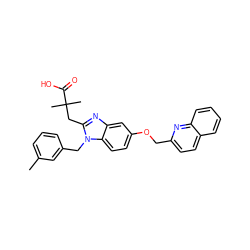 Cc1cccc(Cn2c(CC(C)(C)C(=O)O)nc3cc(OCc4ccc5ccccc5n4)ccc32)c1 ZINC000219448455