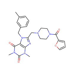 Cc1cccc(Cn2c(CN3CCN(C(=O)c4ccco4)CC3)nc3c2c(=O)n(C)c(=O)n3C)c1 ZINC000020533434