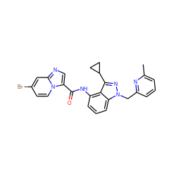 Cc1cccc(Cn2nc(C3CC3)c3c(NC(=O)c4cnc5cc(Br)ccn45)cccc32)n1 ZINC000117891139