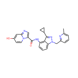 Cc1cccc(Cn2nc(C3CC3)c3c(NC(=O)c4cnc5cc(O)ccn45)cccc32)n1 ZINC000117884016