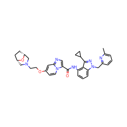 Cc1cccc(Cn2nc(C3CC3)c3c(NC(=O)c4cnc5cc(OCCN6C[C@@H]7CC[C@H](C6)O7)ccn45)cccc32)n1 ZINC000169706574