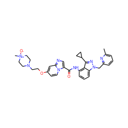 Cc1cccc(Cn2nc(C3CC3)c3c(NC(=O)c4cnc5cc(OCCN6CC[N+](C)([O-])CC6)ccn45)cccc32)n1 ZINC000117894857