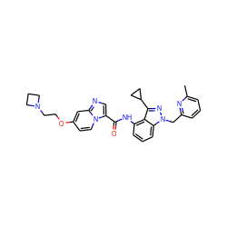 Cc1cccc(Cn2nc(C3CC3)c3c(NC(=O)c4cnc5cc(OCCN6CCC6)ccn45)cccc32)n1 ZINC000117889520