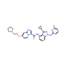 Cc1cccc(Cn2nc(C3CC3)c3c(NC(=O)c4cnc5cc(OCCN6CCCC6)ccn45)cccc32)n1 ZINC000117888152