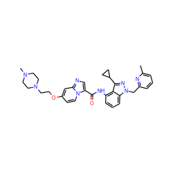 Cc1cccc(Cn2nc(C3CC3)c3c(NC(=O)c4cnc5cc(OCCN6CCN(C)CC6)ccn45)cccc32)n1 ZINC000117881818